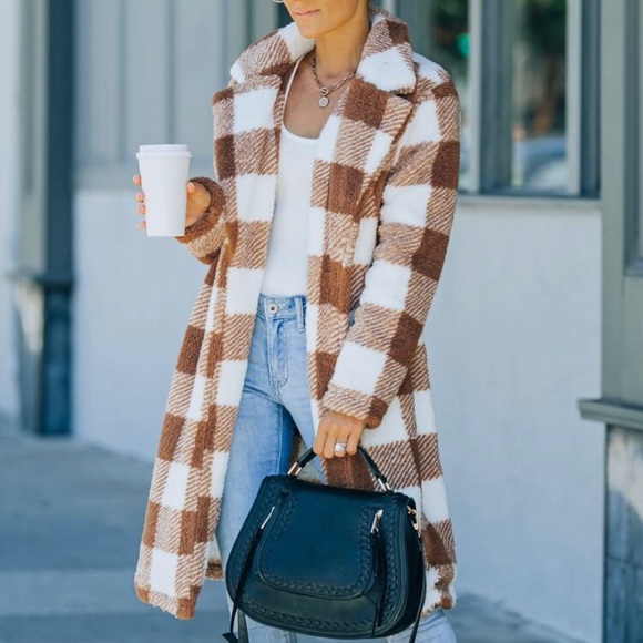 FLASH SALE! Buffalo Plaid Sherpa Flannel Trench Coat - Picture 4 of 9